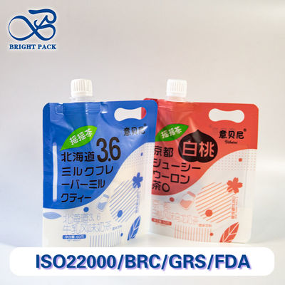 Θήκες με στόμιο κατάλληλες για τρόφιμα με λαβές για συσκευασία ποτών, ανακυκλώσιμες και στεγανές.